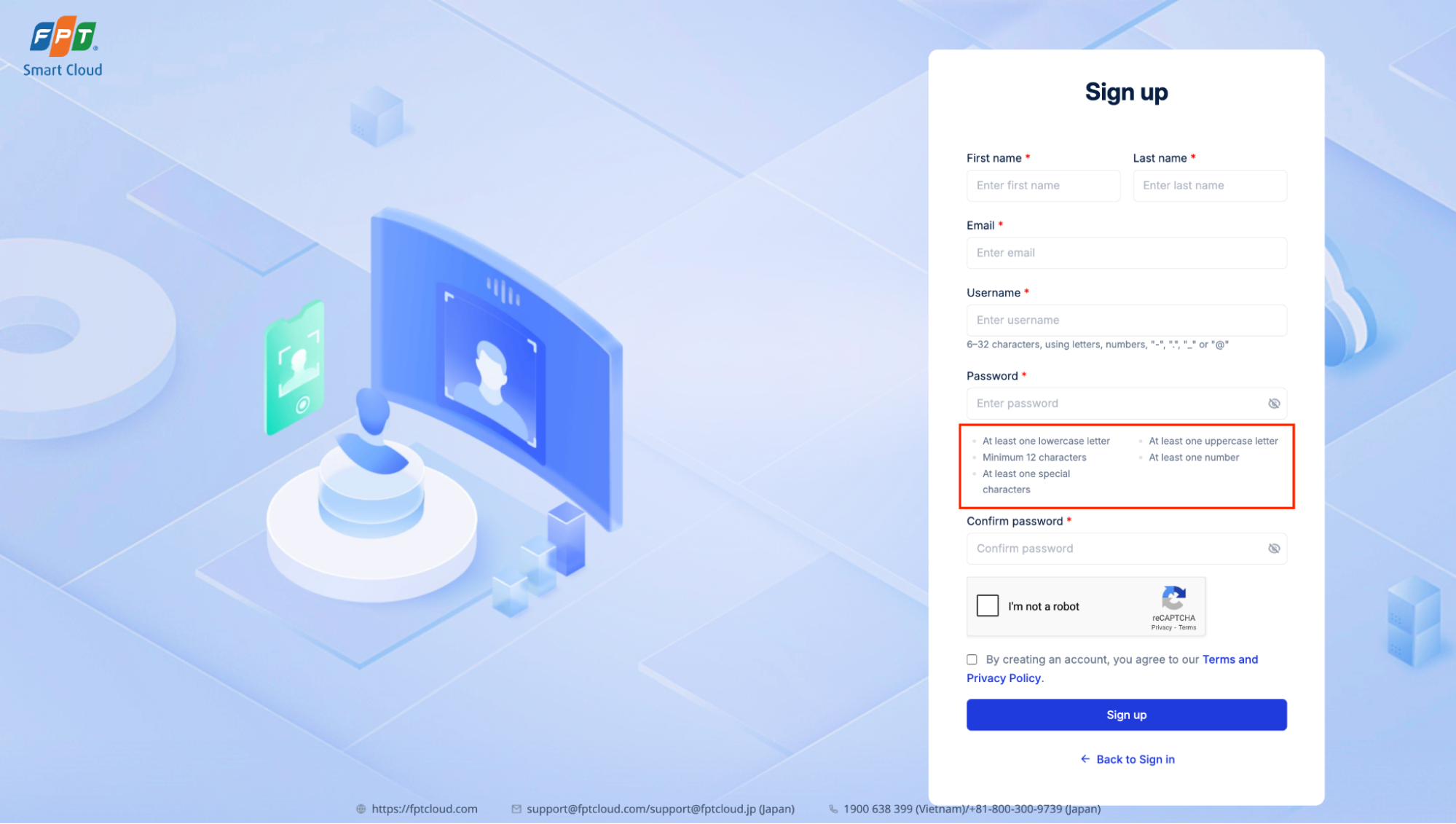 Yêu cầu về số ký tự và định dạng của mật khẩu