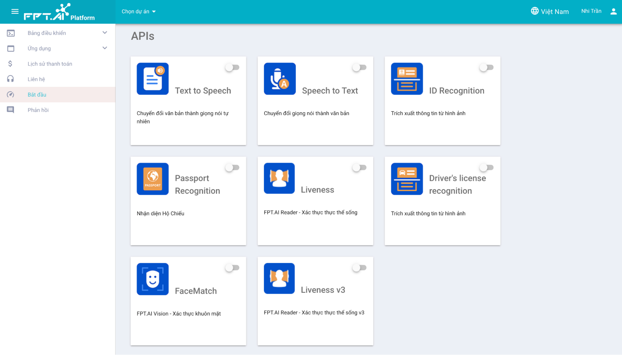Truy cập FPT Console và chọn Facematch API