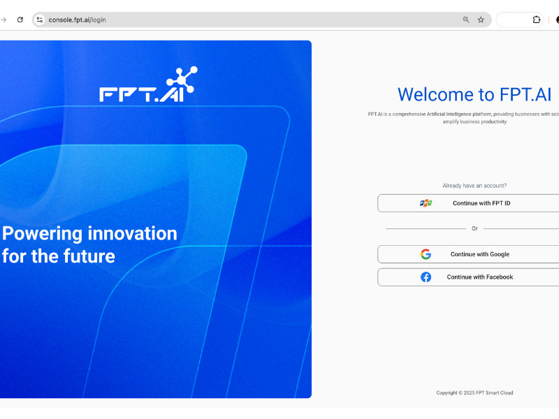 Truy cập vào https://console.fpt.ai/login để tạo tài khoản
