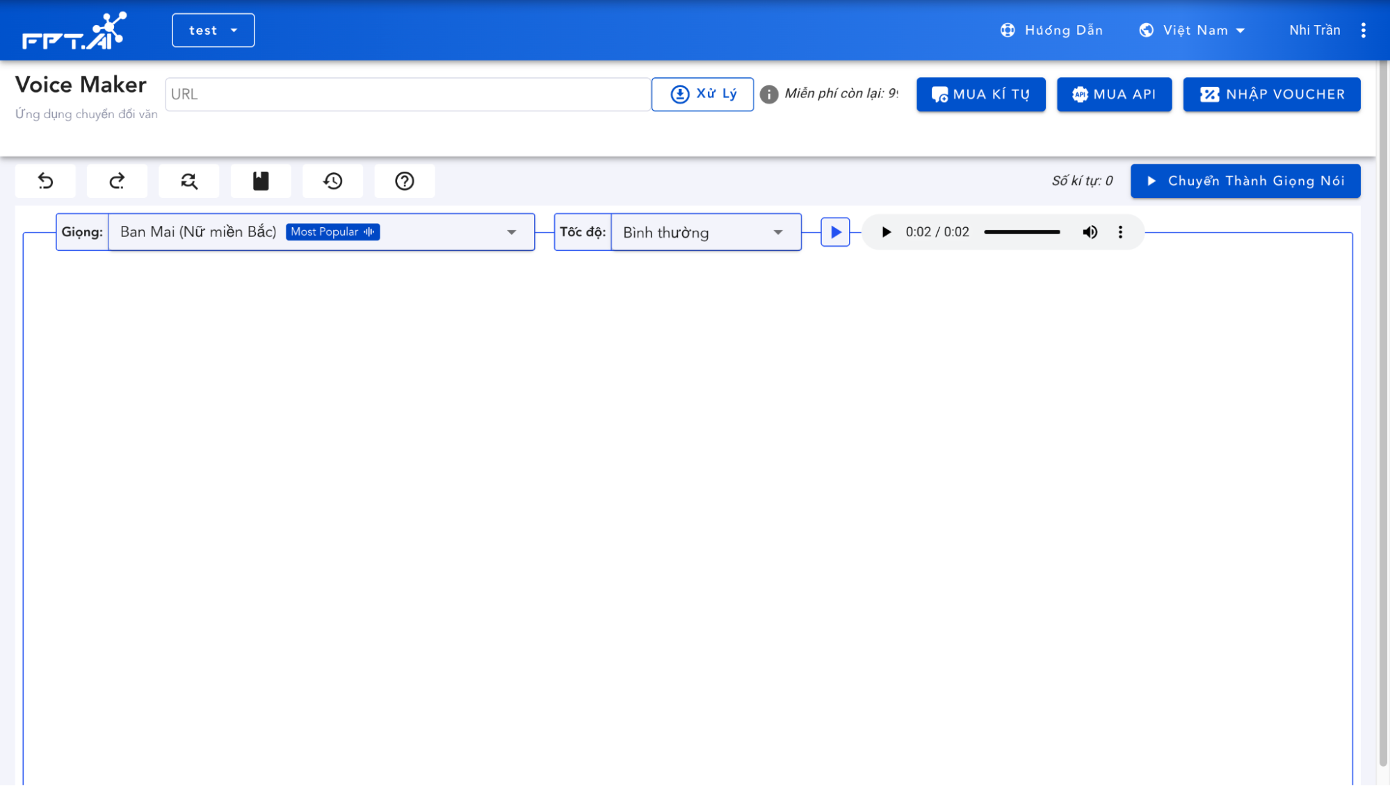 Truy cập https://voicemaker.fpt.ai để chọn ngôn ngữ và giọng review phim
