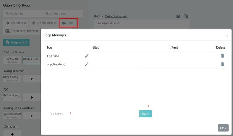Cách thiết lập tính năng Tag topic trên nền tảng FPT.AI Conversation