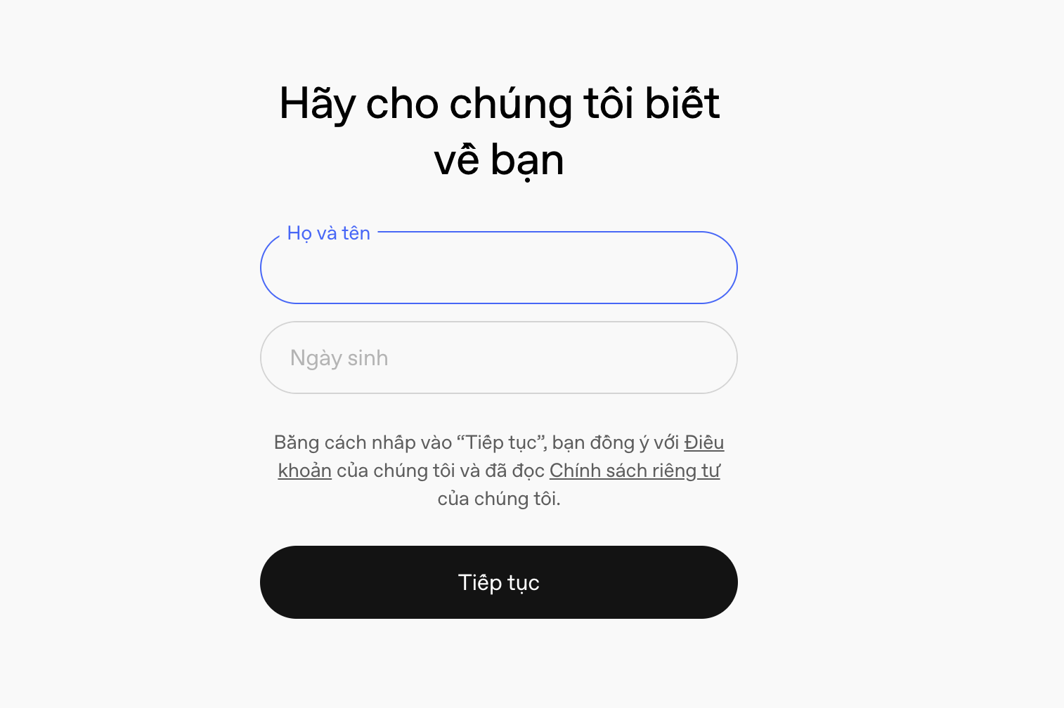 nhập Họ tên và Ngày sinh