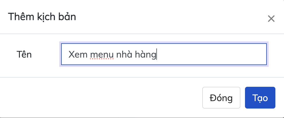 Tạo “Tên kịch bản” và nhấn “Tạo”