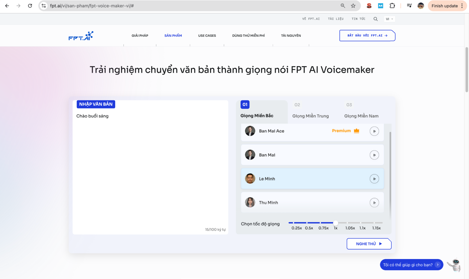 Phần mềm chuyển văn bản thành giọng nói miễn phí - FPT AI Voicemaker