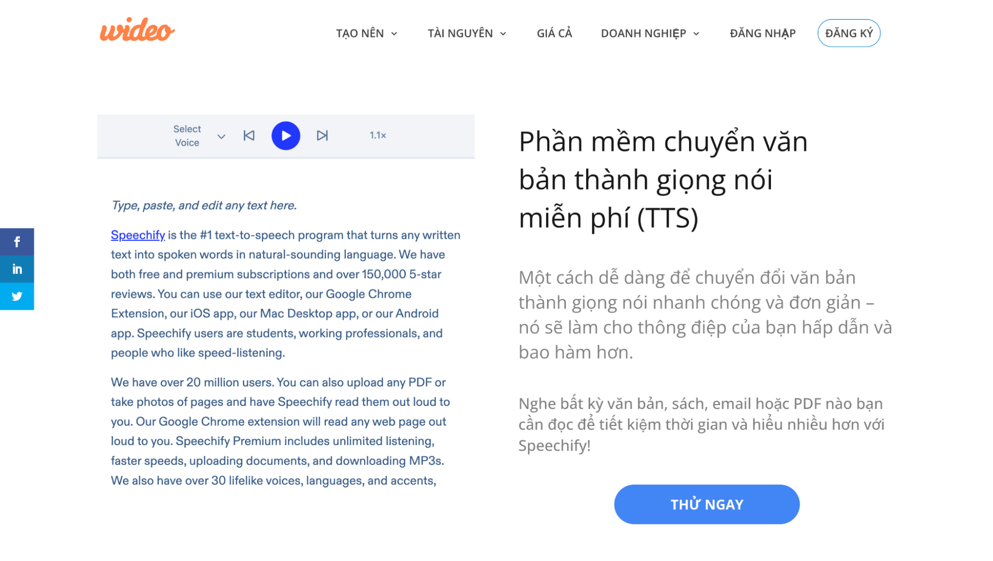 Ứng dụng chuyển text thành giọng nói Wideo