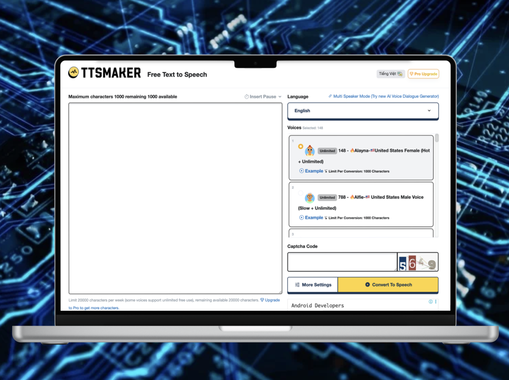 TTSMaker là nền tảng trực tuyến miễn phí chuyển đổi văn bản thành giọng nói