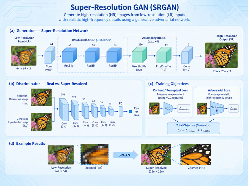 Super-Resolution GAN (SRGAN) nâng cao độ phân giải hình ảnh bằng cách tái tạo chi tiết từ đầu vào chất lượng thấp Super-Resolution GAN (SRGAN) nâng cao độ phân giải hình ảnh bằng cách tái tạo chi tiết từ đầu vào chất lượng thấp